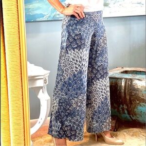 Coco Bianco, Peacock Design Palazzo Wide Leg Pants, Soft, Flowy, Sexy, PXL